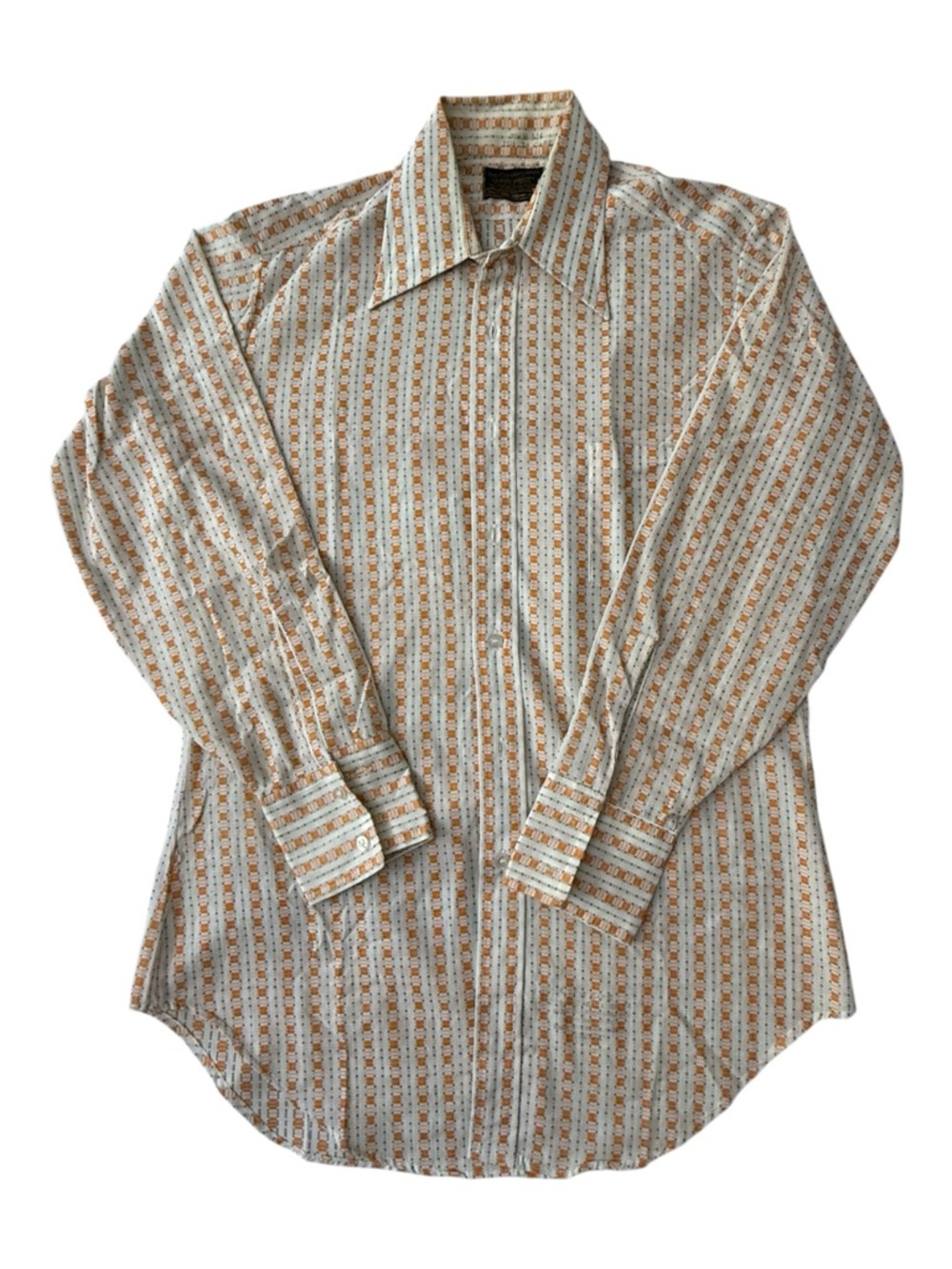 Vintage Sears Perma Prest Button Up Shirt Mens 15.5 34 Orange Stripe 70s